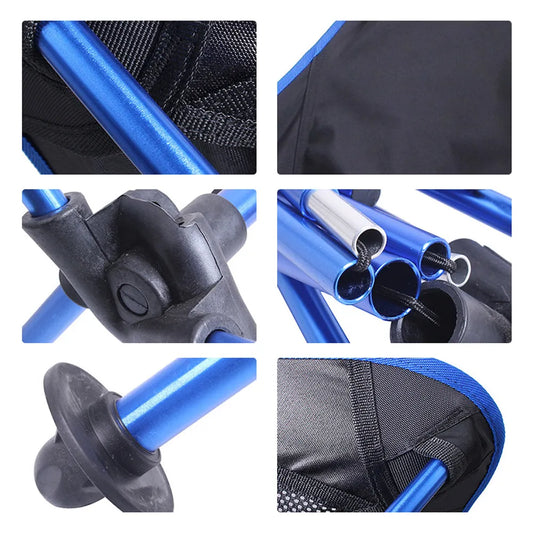 Close-ups of the blue Docktails beach chair carry bag, straps and side pocket