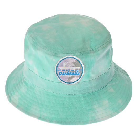 Light green tie dye bucket hat with Docktails logo patch