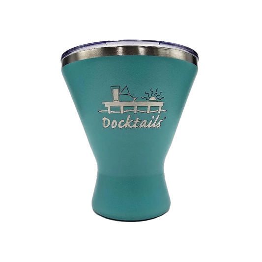 Aqua Docktails stemless insulated martini cup with lid, engraved logo