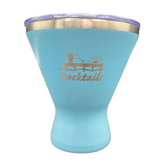 Sky blue Docktails stemless insulated martini cup with lid