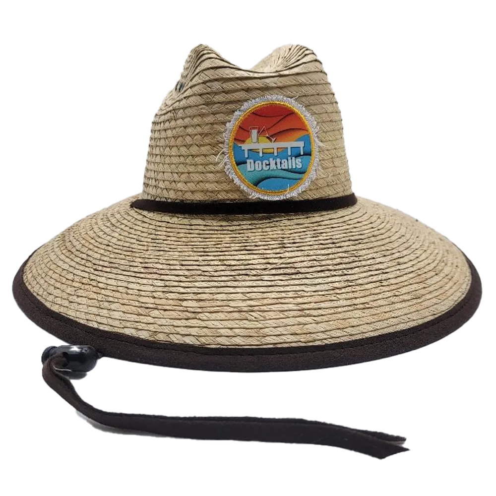 Wide brimmed lifeguard hat with Docktails logo patch.