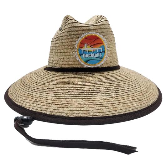 Wide brimmed lifeguard hat with Docktails logo patch.