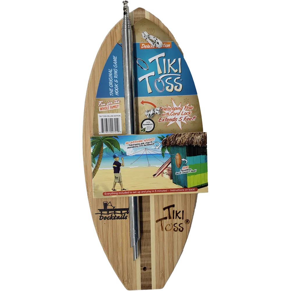 Docktails Tiki Toss surfboard hook-and-ring game with pole and ring