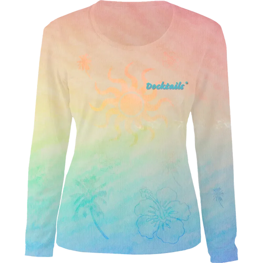Women's Docktails UPF 50 sun shirt in a colorful boho print