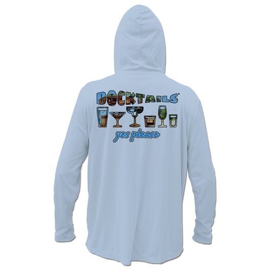Blue Docktails UPF 50 sun hoodie with drink-glass print