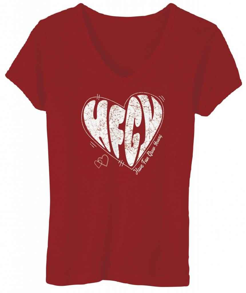 HFGY T-Shirt for Women - Red Heart V-Neck