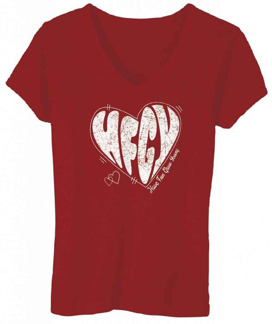 HFGY T-Shirt for Women - Red Heart V-Neck